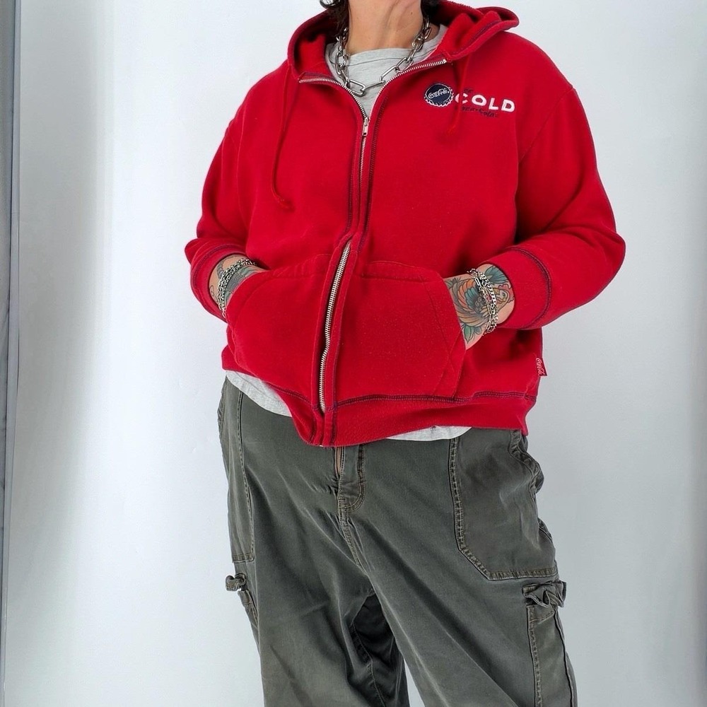 Vintage Coca-Cola full‎ zip hoodie red embroidered logo fleece sweatshirt 2X 22W